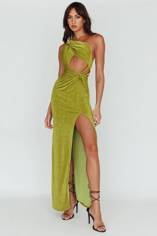 Women's Transitional Clothes Clearance Sale, All Cheap Kiah Twist Accent Thigh Split Midi Dress Moss