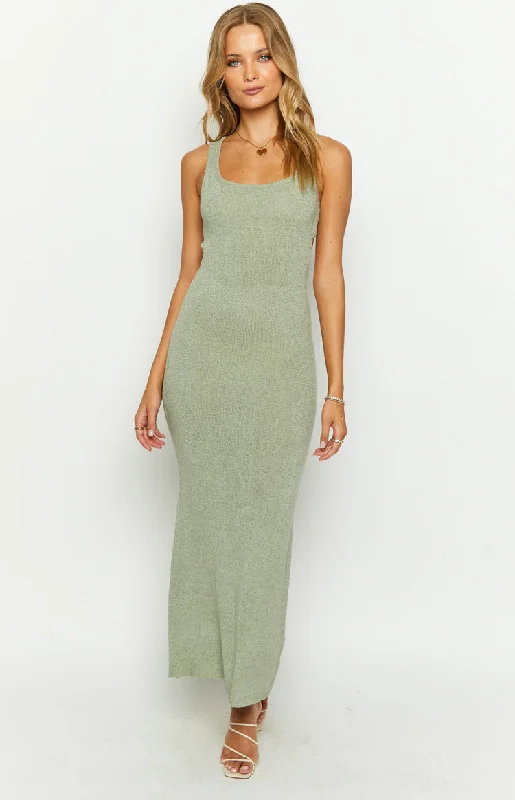 Women's Garments Luxury Fashion Lottie Khaki Knit Maxi Dress