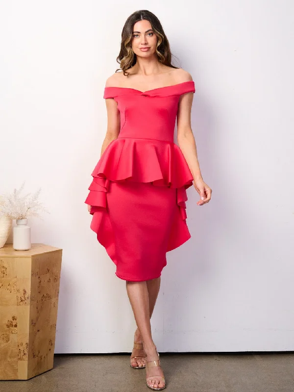 Women's Clothes For The Office Big Savings WOMEN'S OFF SHOULDER BODYCON BANDAGE RUFFLE MIDI DRESS