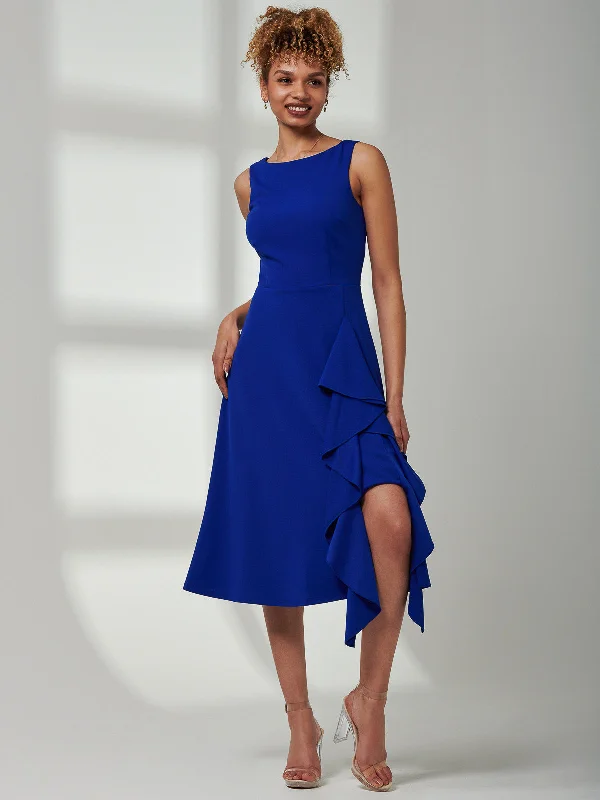 Timeless Women's Clothes Latest Fashion Haylen Frill Detail Midi Dress, Royal Blue