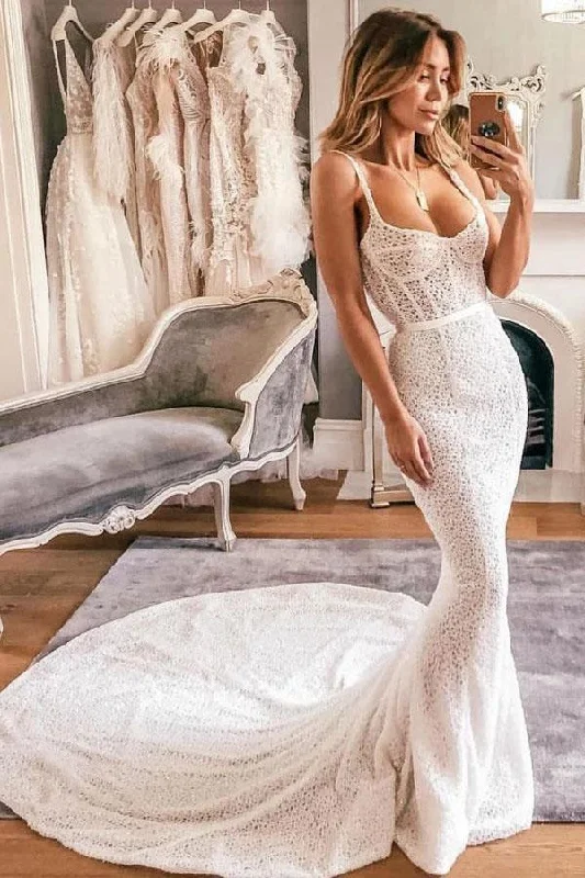 Women's Plus-Size Garments Step Ahead, Lead The Trend Mermaid Spaghetti Straps Lace Sweetheart Wedding Dresses