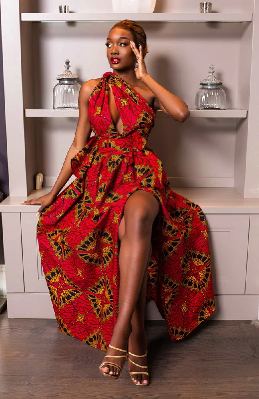 Women's Clothing Dive Into Trendy Styles African Print Red Multiway Infinity Maxi Dress - Cordelia