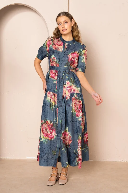 Women's Stylish Vacation Attire Vintage-Modern Style Offers Belle Puff Sleeve Maxi Dress