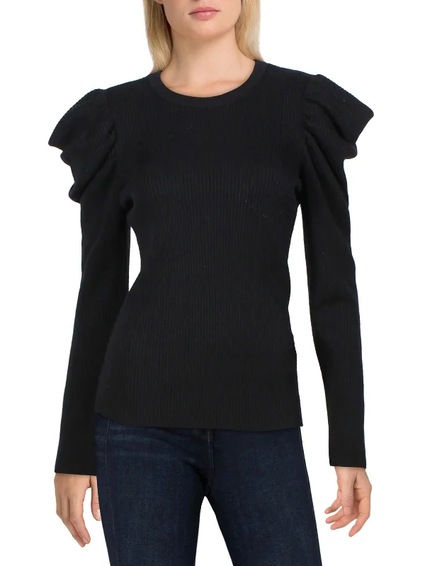 Women's Occasion Wear Apparel Vintage Style Deals Womens Wool Blend Puff Sleeve Crewneck Sweater