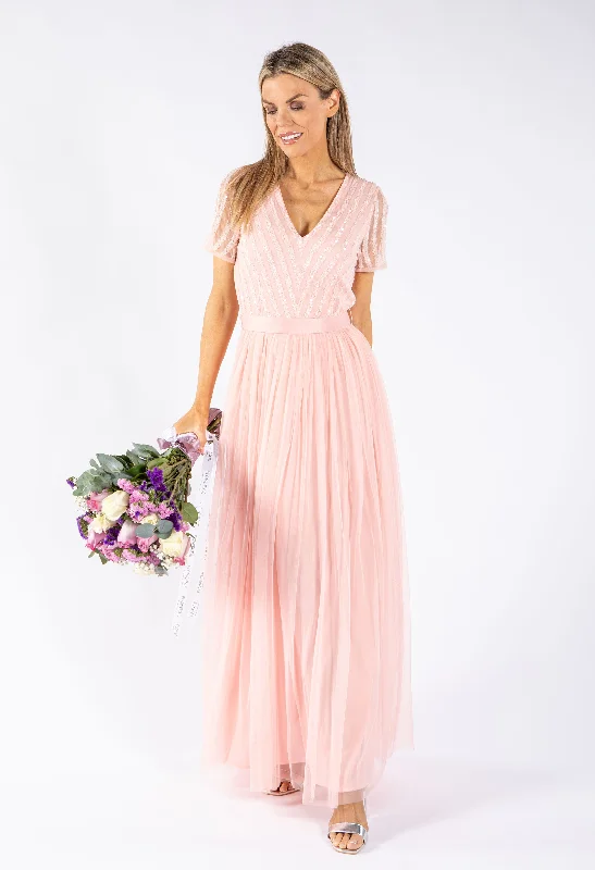 Comfortable Women's Attire On-Trend Fashion Offers STRIPE EMBELLISHED MAXI DRESS WITH SASH BELT