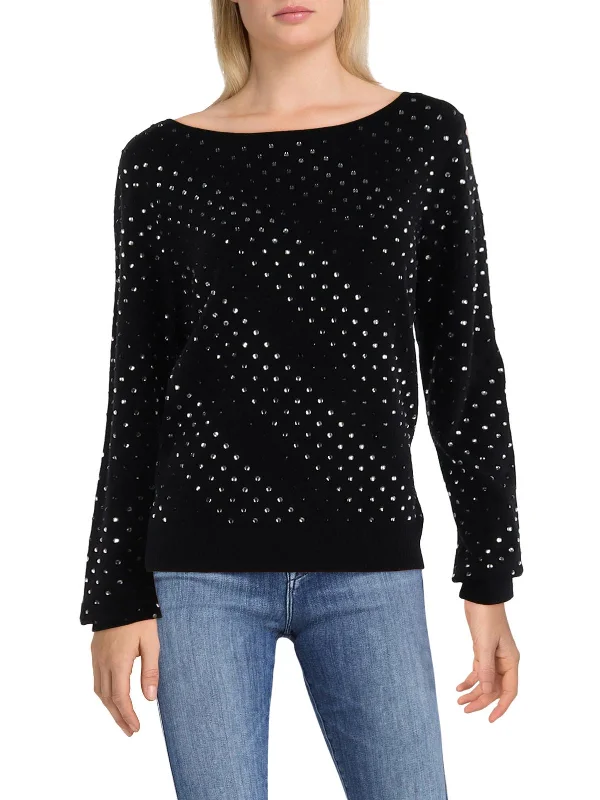 Women's Vintage-Inspired Clothing Seize Bargains Womens Embellished Round Neck Pullover Sweater