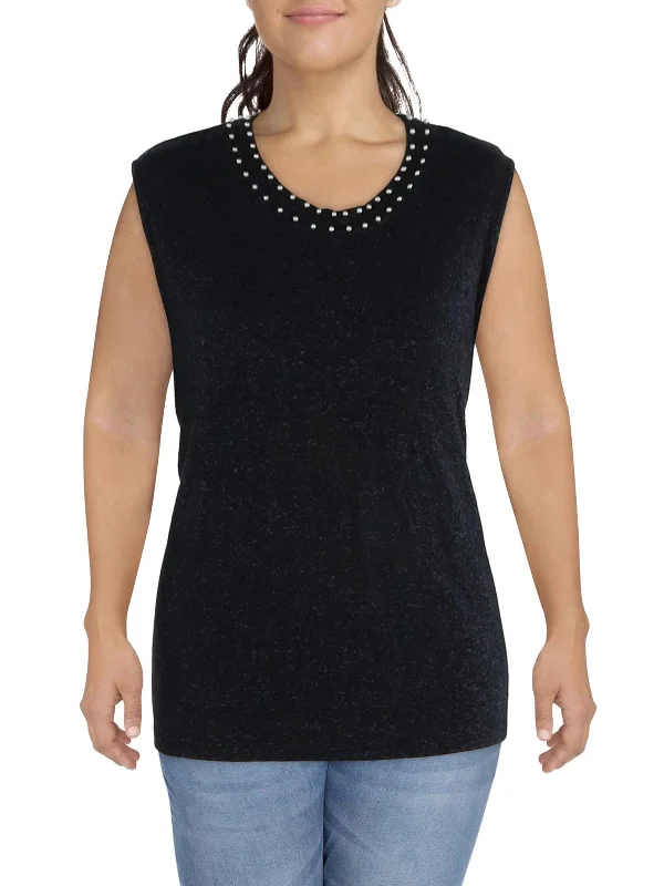 Women's Clothing With Trendy Designs Limited Time Plus Womens Jewel Neck Beaded Tank Top Sweater