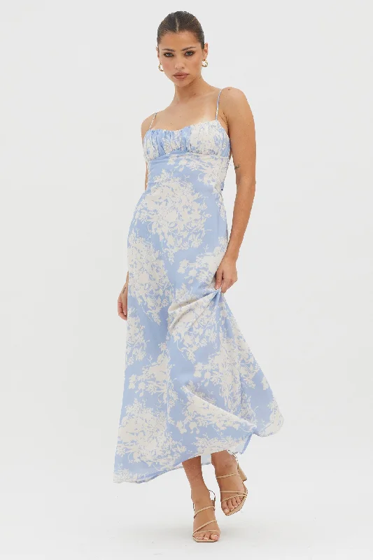 Sustainable Women's Apparel Shop The Hottest Deals Nerida Twist Back Midi Dress Floral Blue