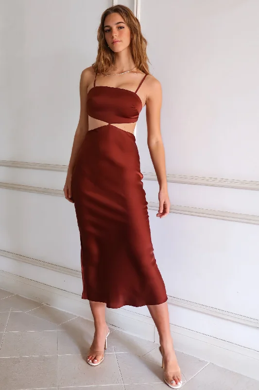 Affordable Luxury Women's Garments Style Revolution Andorra Satin Midi - Rust Brown