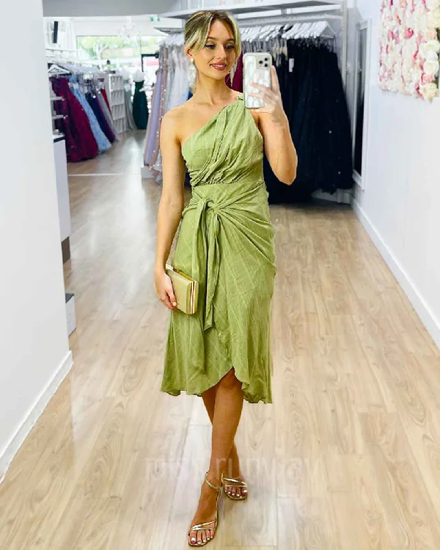 Women's Date Night Outfit Hot Items Olivia One Shoulder Midi Dress - Sage