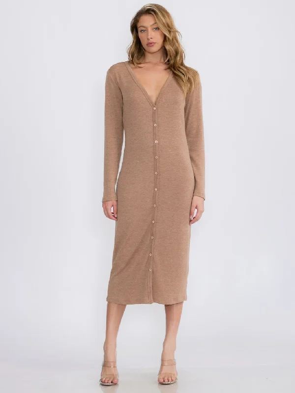 Women's Trendy Activewear Apparel Mega Sales WOMEN'S LONG SLEEVE BUTTON UP CARDIGAN MAXI DRESS