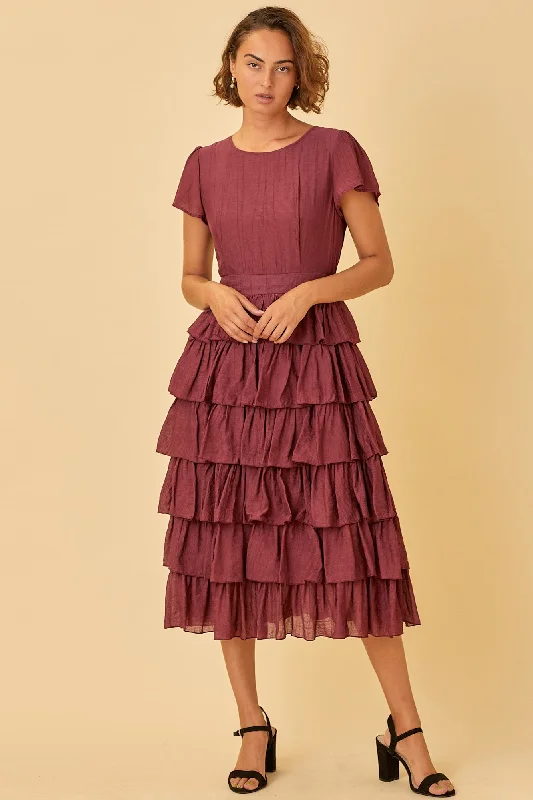 Elegant Clothing For Women Easy Elegance Sales Holly modest midi dress in burgundy-final sale