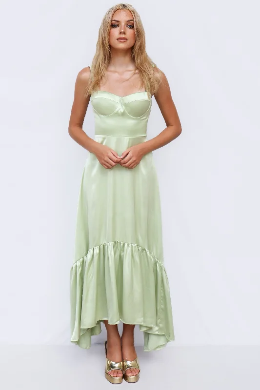 Stylish Women's Outerwear Apparel Contemporary Casual Deals Charming Maxi Dress - Pistachio