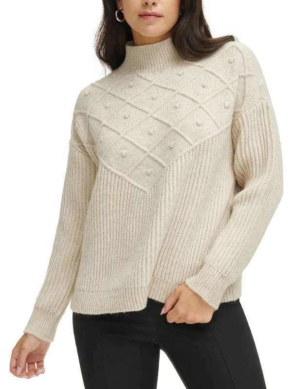 Women's Holiday Attire Trendy Women'S Wear Collection Womens Popcorn Stitch Mock Neck Pullover Sweater