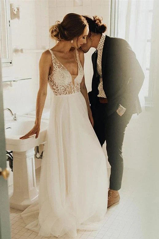 Women's Comfy Attire For Lounging The Latest Fashion Trends Elegant A Line Tulle Ivory V Neck Wedding Dresses With Pearls