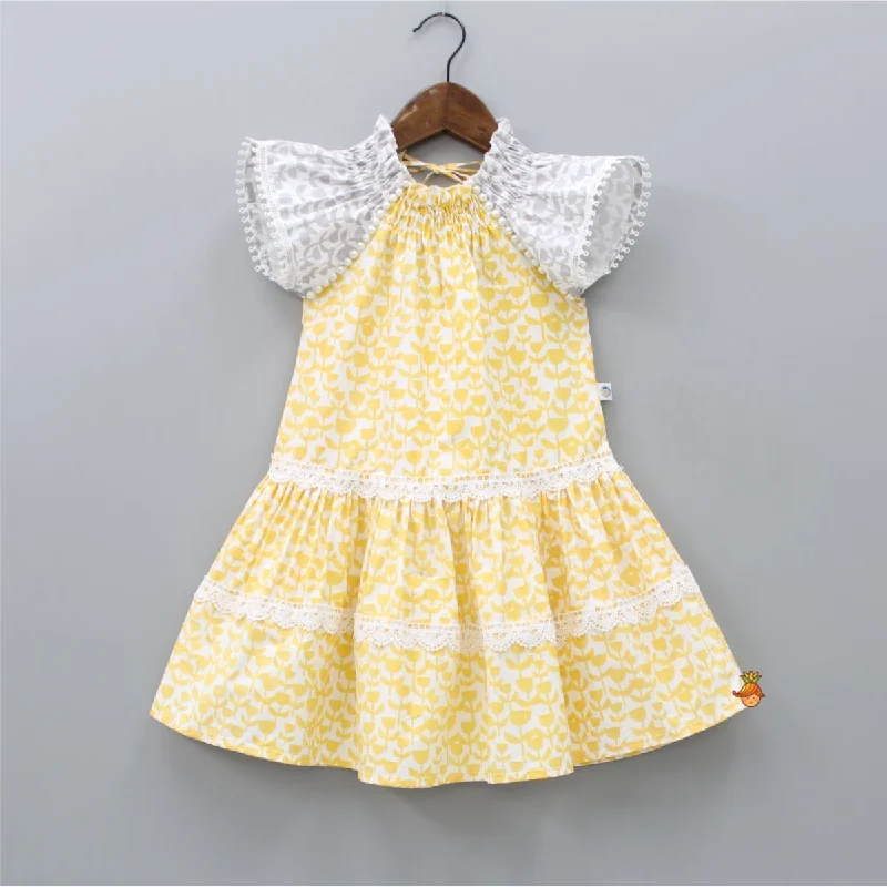 Women's Stylish Professional Garments Retro Style Promotions Flat Back Pearls Embellished Yellow And Grey High Neck Dress