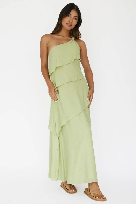 Vintage-Inspired Women's Apparel Seize Bargains Delwyn One-Shoulder Maxi Dress Sage