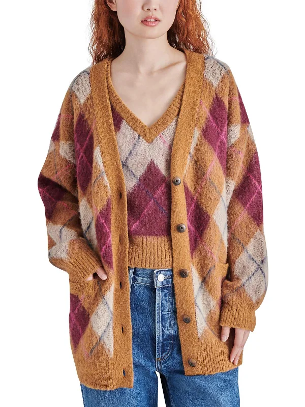 Women's Cozy Winter Attire Dive Into Trendy Styles Womens Wool Blend Argyle Cardigan Sweater