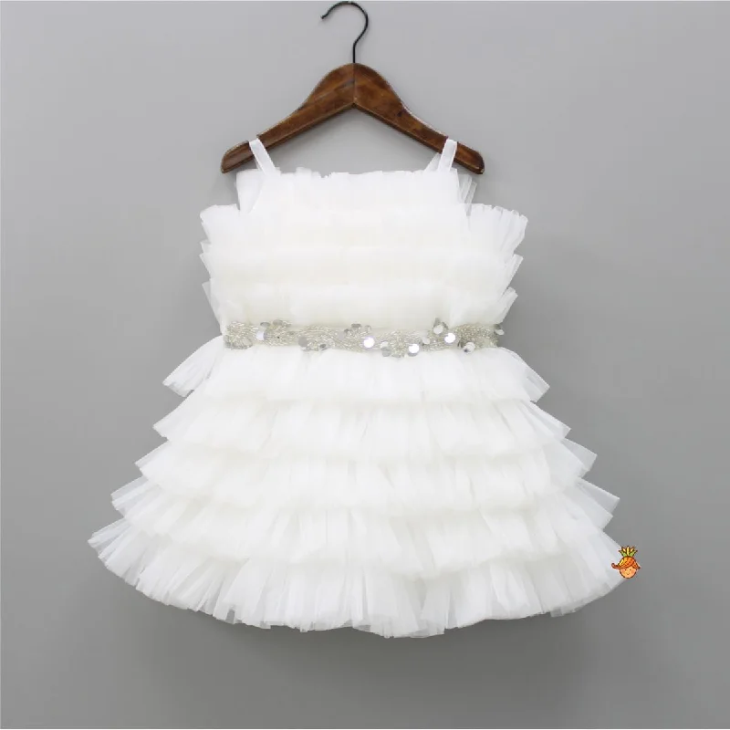 Women's Luxury Garments Timeless Style Promotions Stunning Ruffled White Dress