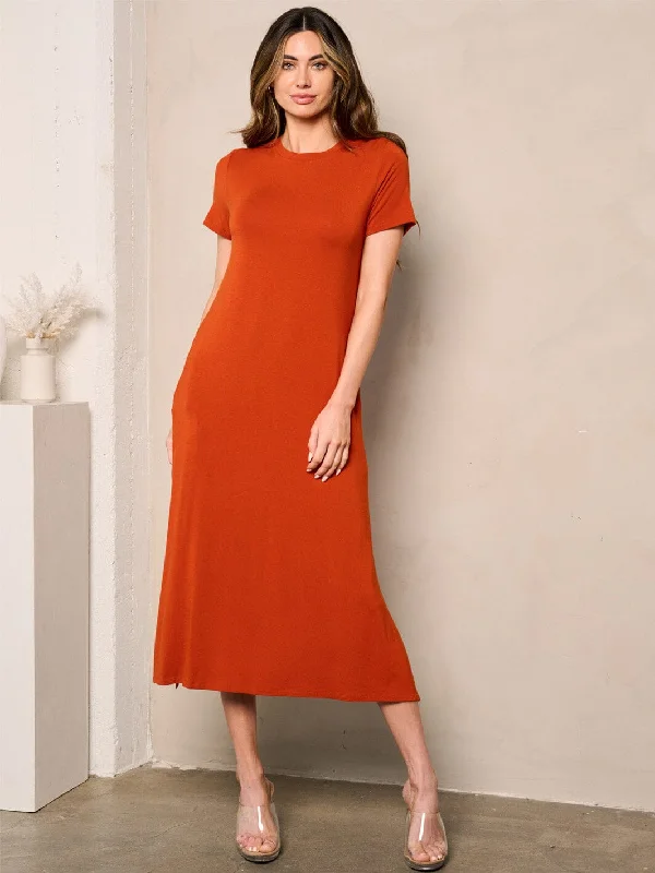 Women's Wedding Apparel Enjoy Discount WOMEN'S SHORT SLEEVE POCKETS TUNIC MIDI DRESS