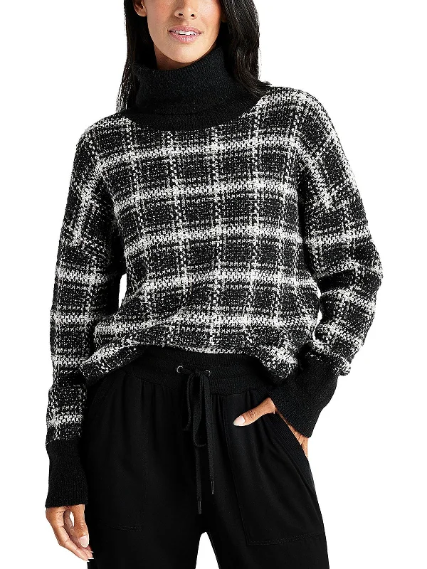 Women's Garments Big Discounts Womens Plaid Metallic Turtleneck Sweater