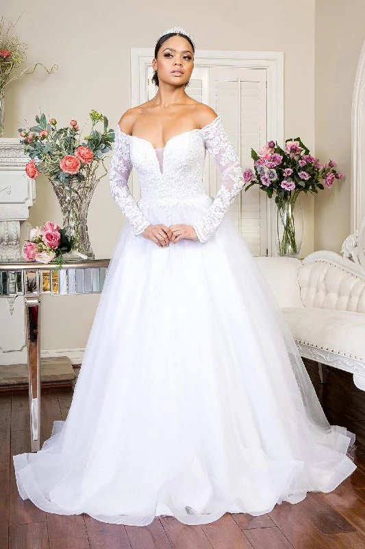 Stylish And Comfortable Clothing For Women Trendy Looks On Sale Long Sleeve Off Shoulder Mesh Wedding Gown