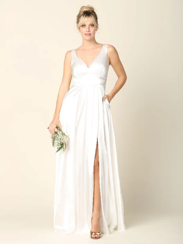 Women's Chic Outfit Flirty Fashion Discounts Long Wedding Dress Sleeveless Satin Bridal Gown