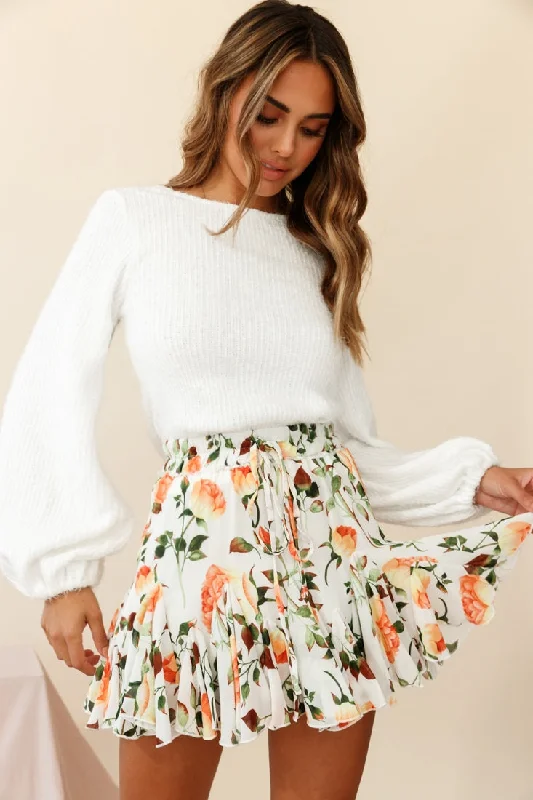 Affordable Women's Outfit Seasonal Trends Robyn Flounce Mini Skirt Rose Print White/Orange