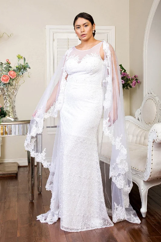 Timeless Women's Apparel Chic Style, Always In Vogue Long Sleeveless Cape Lace Wedding Gown