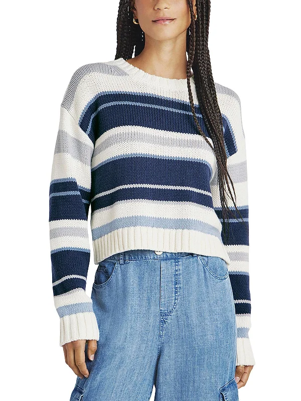 Affordable Women's Apparel Day-To-Night Styles Womens Ribbed Trim Striped Crewneck Sweater