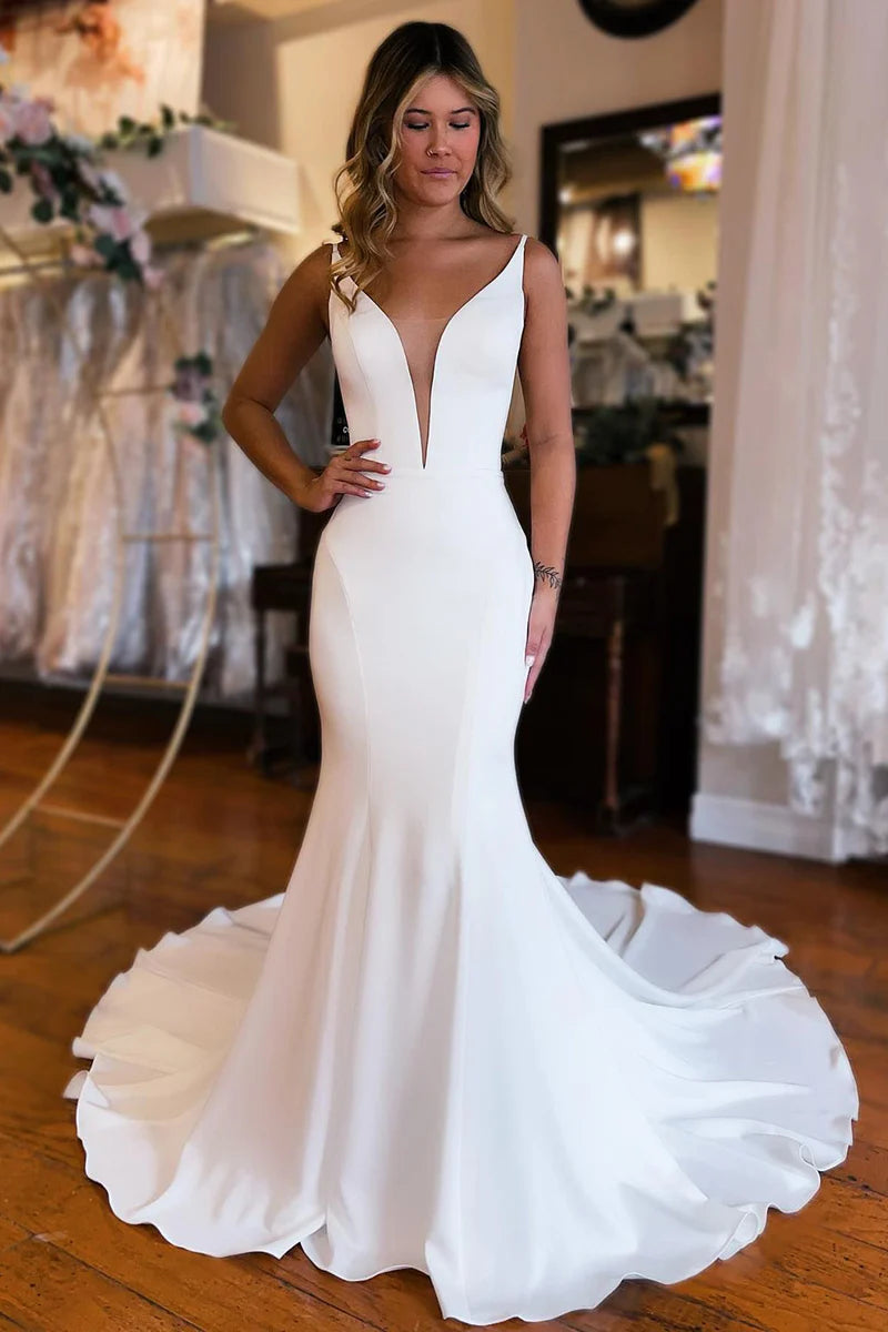 Women's Vacation Outfit Chic & Modern Sales Wedding Dress Simple White Mermaid Backless