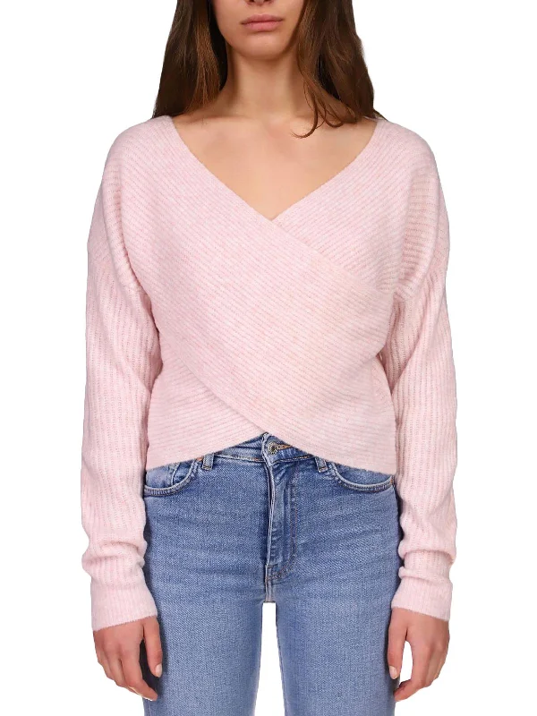 Women's Layered Outfit New In This Season Womens Waffle V-Neck Wrap Sweater