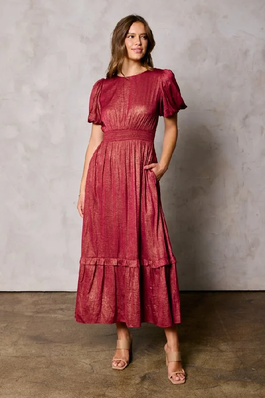 Women's Luxury Attire Premium Style Offers Merry modest maxi dress in burgundy sparkle-final sale