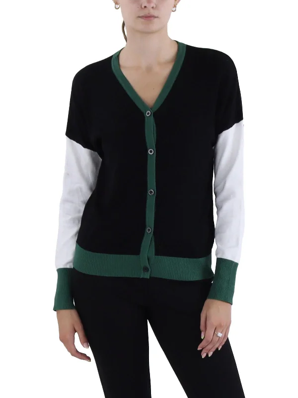 Classic Women's Apparel Sophisticated Style Offers Womens Contrast Trim Colorblock Cardigan Sweater