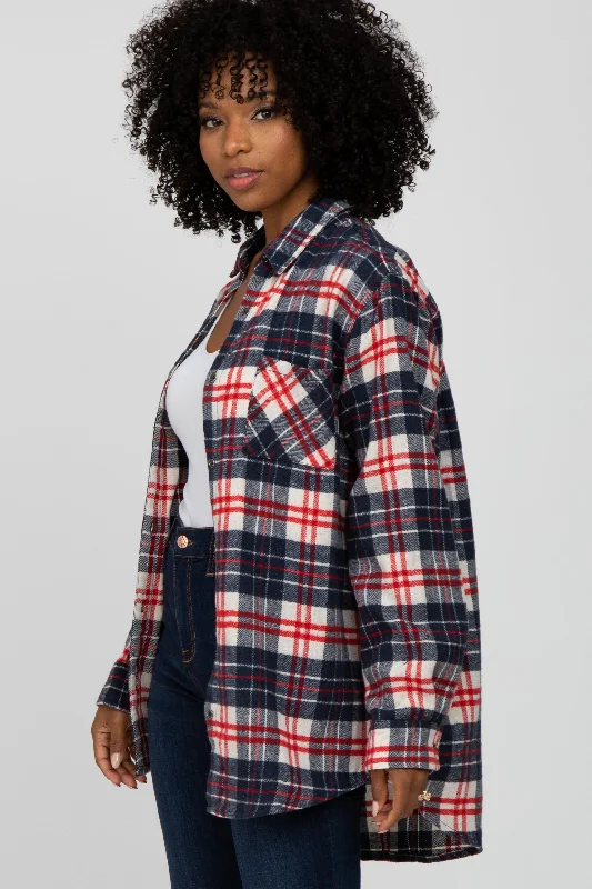 Casual Chic Deals Navy Plaid Button Up Flannel Top