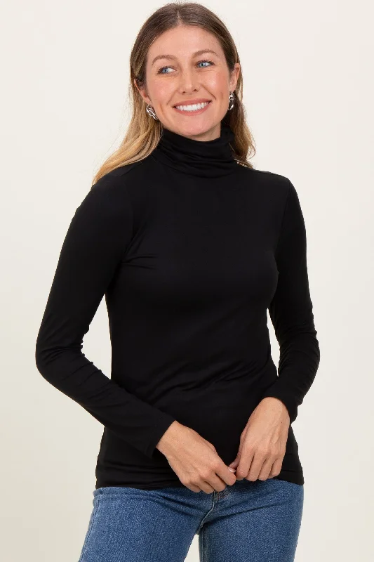 Unleash Your Fashion Black Brushed Knit Basic Turtleneck Top