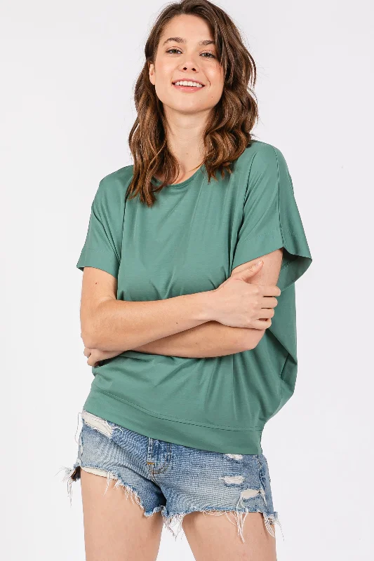 Hot Sale Green Round Neck Dolman Sleeve Top