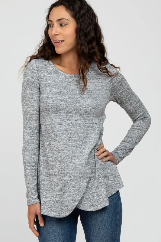 Relaxed Style Heather Grey Knit Layered Front Nursing Top