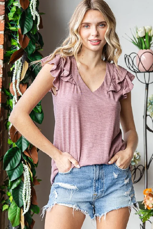 Best-Sellers Mauve Heathered Ruffle Cap Sleeve Top