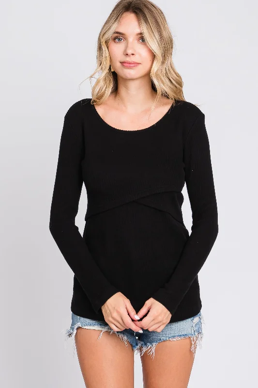 Inspired By You, Designed For You Black Ribbed Crossover Nursing Top