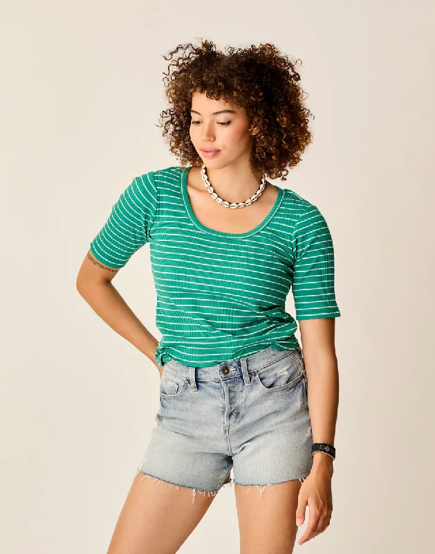 Glamorous Fashion Offers Asher Rib Top: Jade Stripe