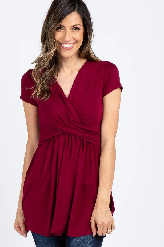 Playful Fashion Offers PinkBlush Burgundy Draped Front Nursing Top