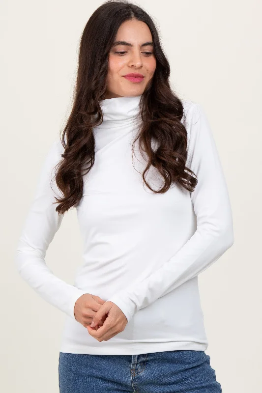 Chic Trend Collection White Brushed Knit Basic Turtleneck Top