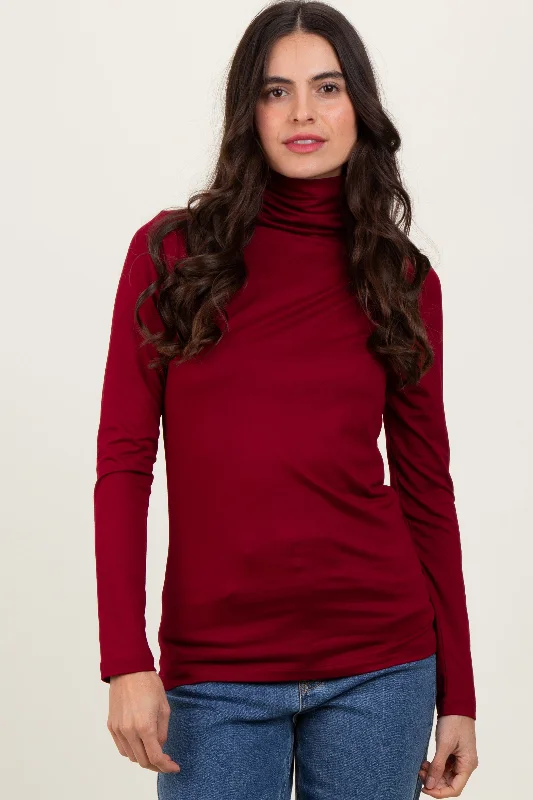 Fashion Forward, Function First Burgundy Brushed Knit Basic Turtleneck Top