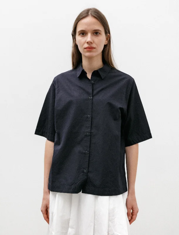 Trendy Pulse Atolless Shirt Lin Cot Navy