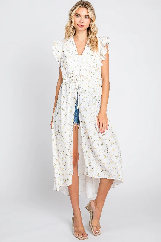 Huge Price Cut Cream Floral Ruffle Cover-Up