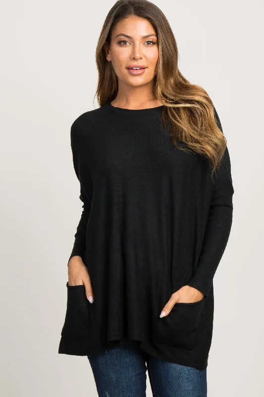 Luxury Fashion Discounts Black Pocketed Dolman Sleeve Top