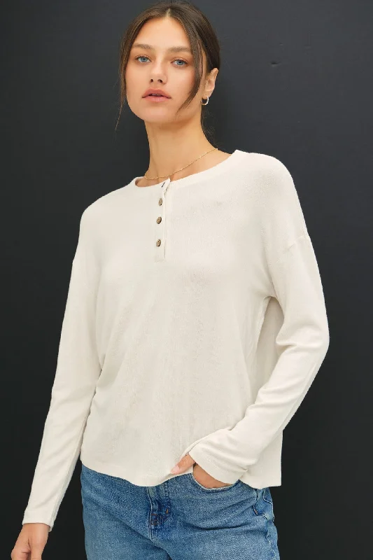 New Season Fashion Preview Sale Cream Brushed Knit Henley Top