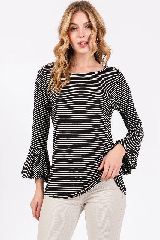 Playful Fashion Offers Black Striped 3/4 Sleeve Top