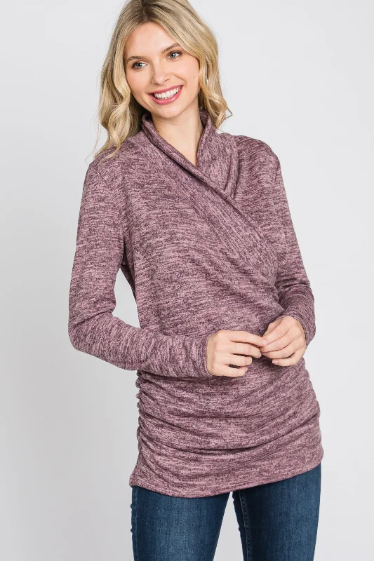 Timeless Style Promotions Mauve Soft Heathered Draped Wrap Nursing Top